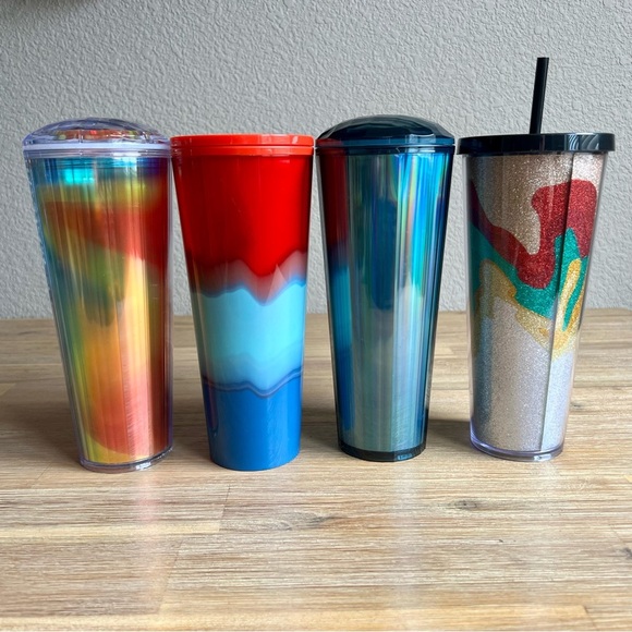 Starbucks Tumblers Lot of 4 Venti 24oz – Kaleidoscope, Glitter, Color Wave HTF - Picture 4 of 7